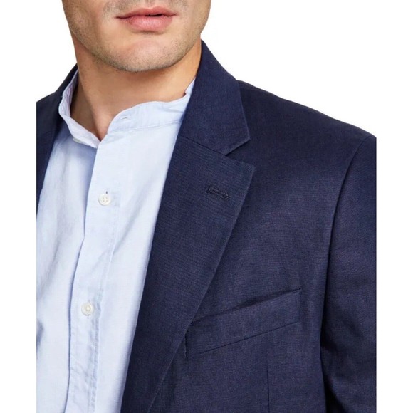 NAUTICA Men’s Navy Blue Slim Fit Linen Blend Sport Coat 42R - Picture 4 of 11